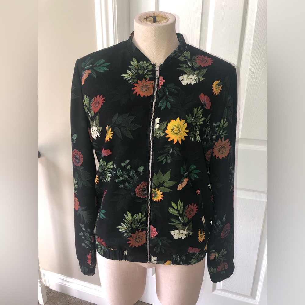 Simons Contemporaine Black Floral Bomber Jacket
